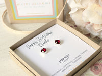 January Birthstone Stud Earrings in Siam/Garnet
